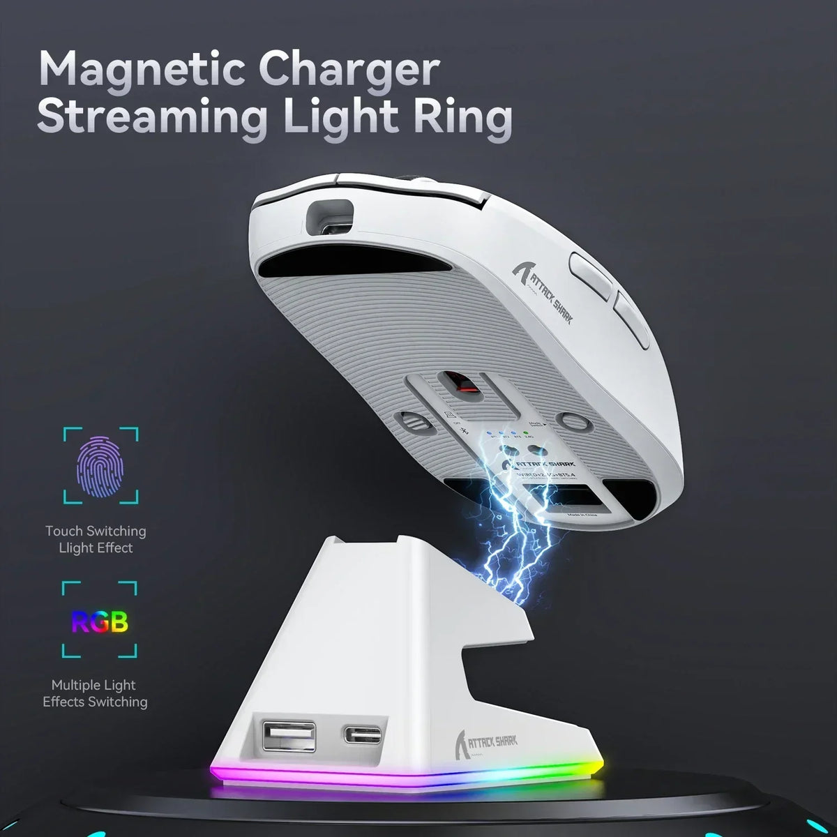 Tri-Mode Rgb Gaming Mouse With Magnetic Charging Base